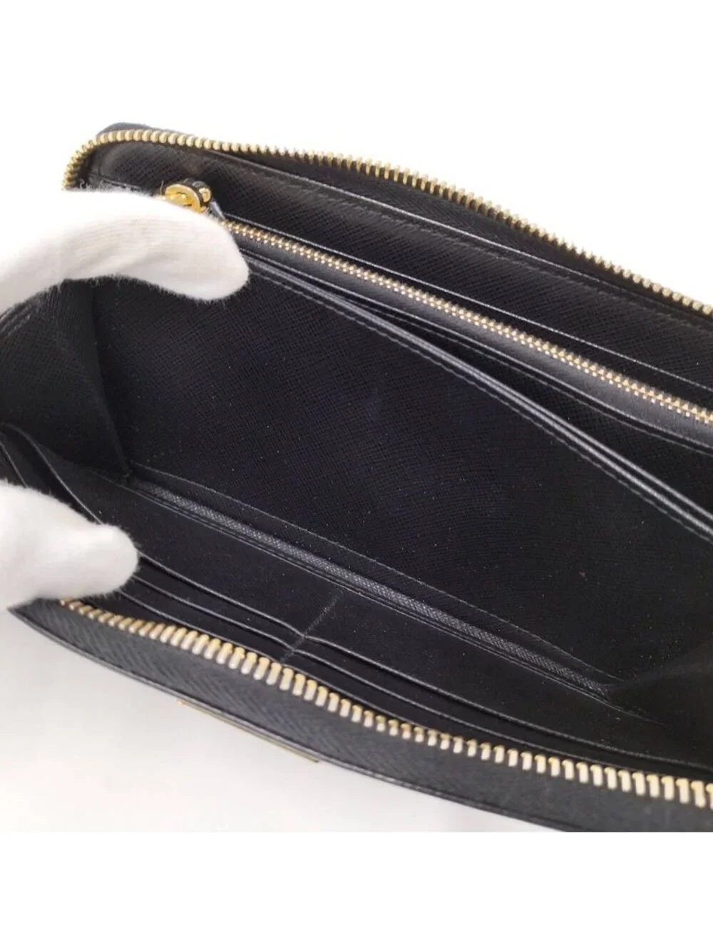 Prada Saffiano Triangle Logo Zip Around Wallet